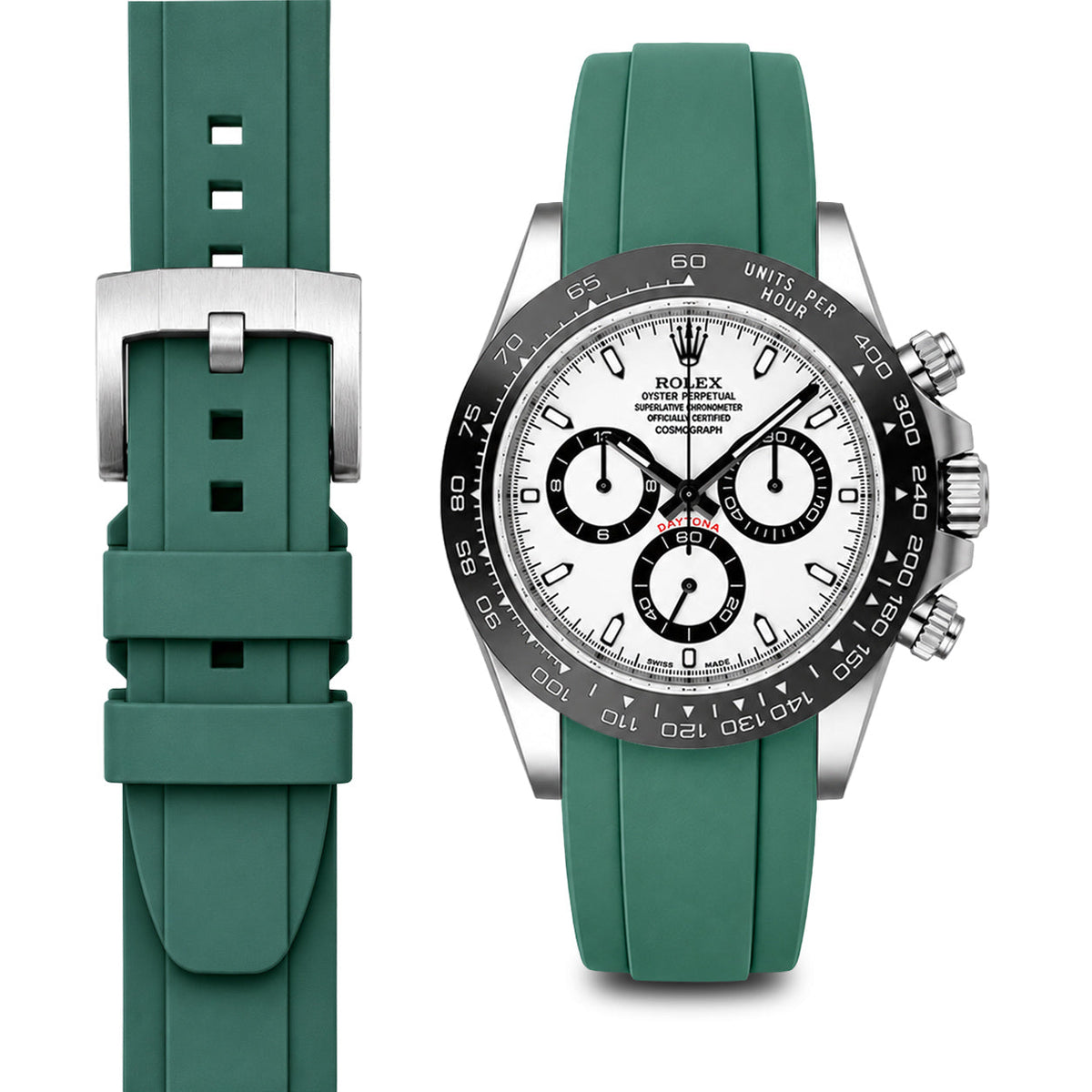 Gebogenes Kautschukarmband für Rolex Ceramic Daytona mit Dornschließe