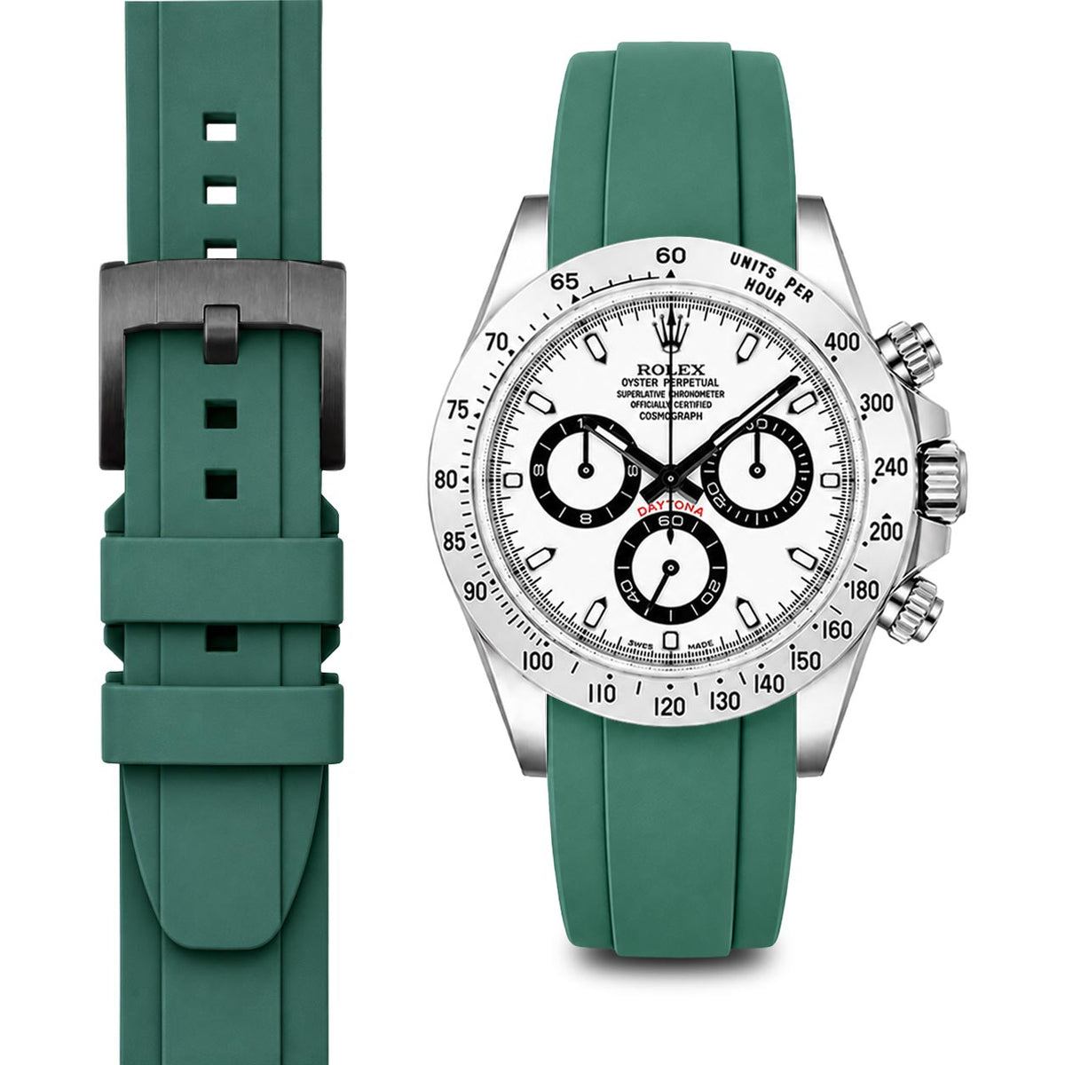 Gebogenes Kautschukarmband für Rolex Daytona mit Dornschließe