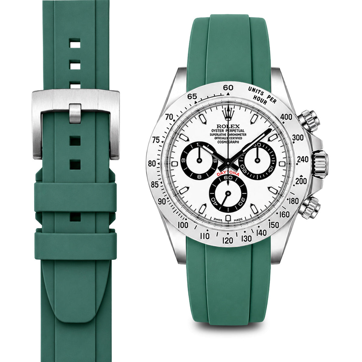 Gebogenes Kautschukarmband für Rolex Daytona mit Dornschließe