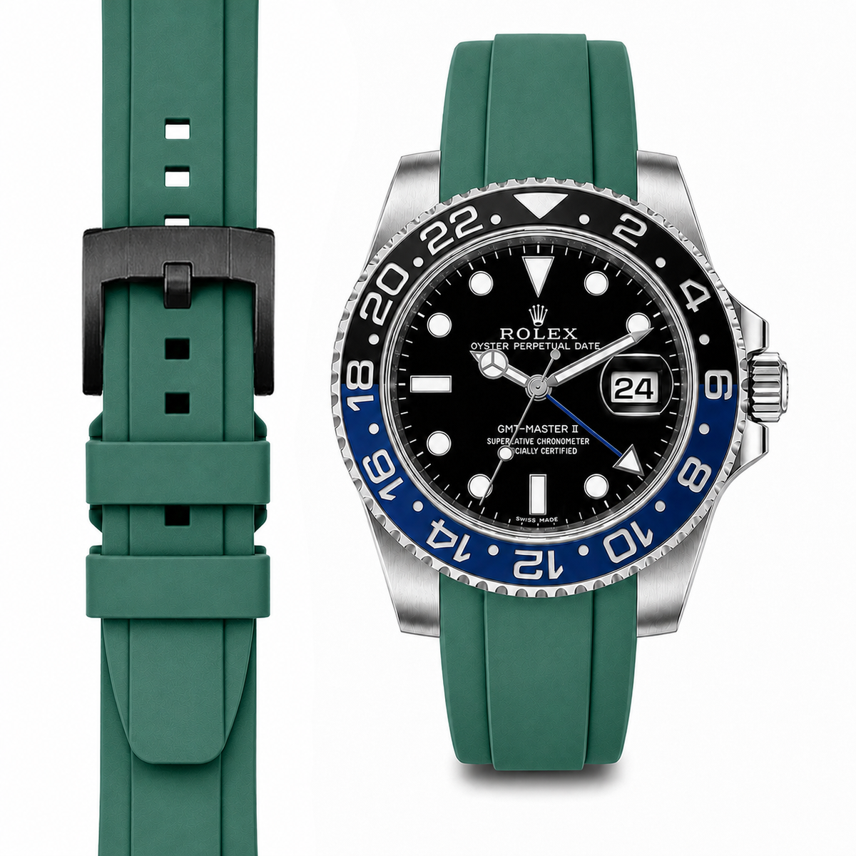 Gewölbtes Kautschukarmband für Rolex GMT Master II Keramik mit Dornschließe