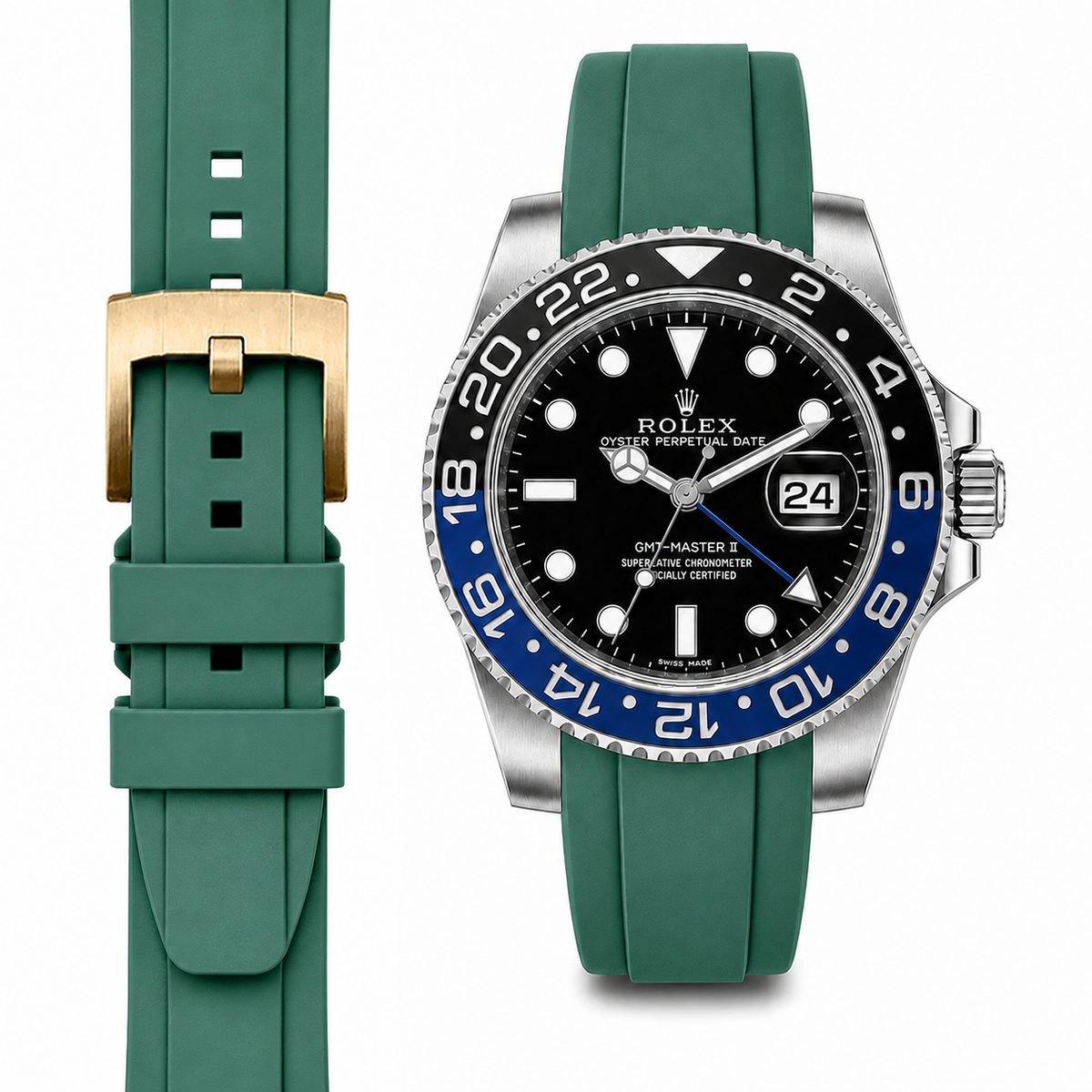Gewölbtes Kautschukarmband für Rolex GMT Master II Keramik mit Dornschließe