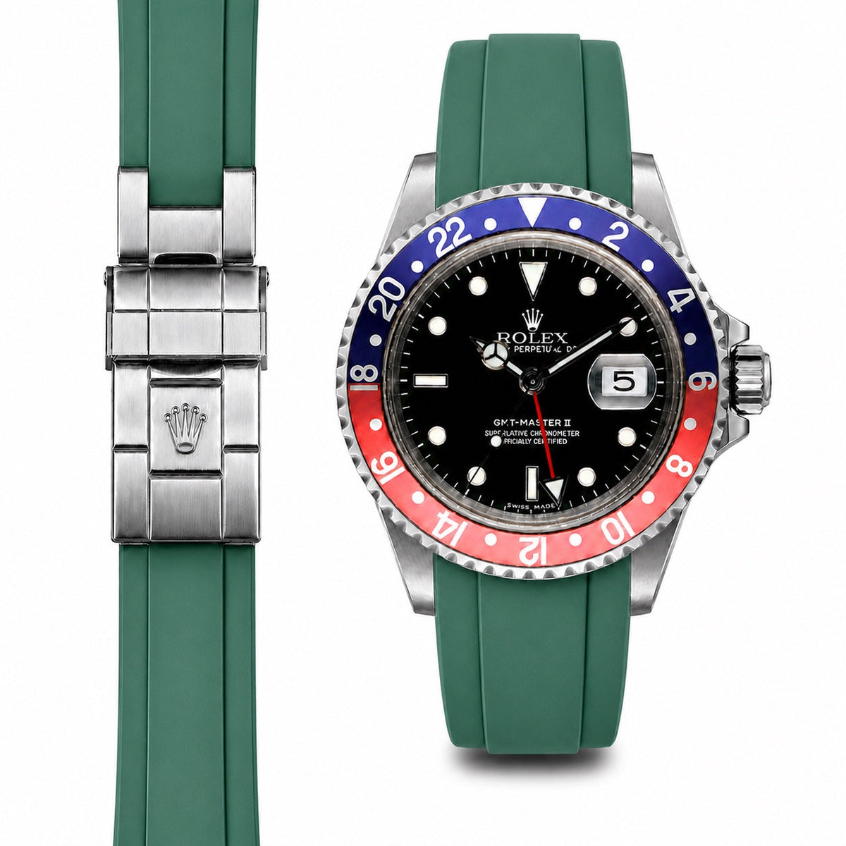 Gebogenes Kautschukarmband für Rolex GMT Master I & II Faltschließe