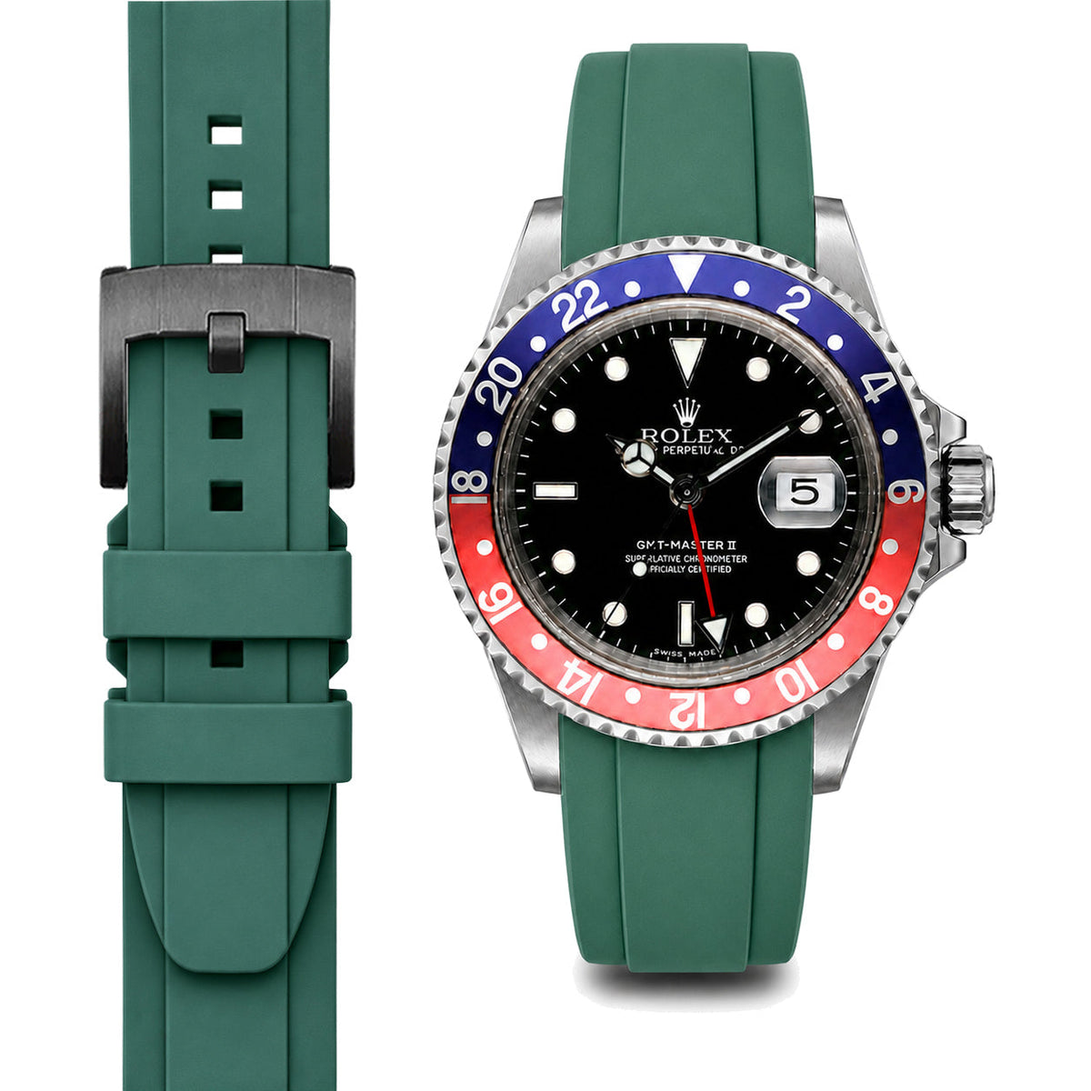 Gewölbtes Kautschukarmband für Rolex GMT Master I & II Dornschließe