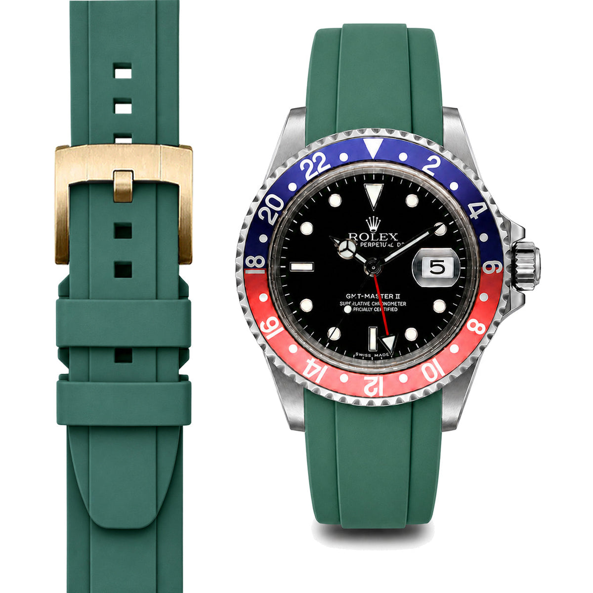 Gewölbtes Kautschukarmband für Rolex GMT Master I & II Dornschließe
