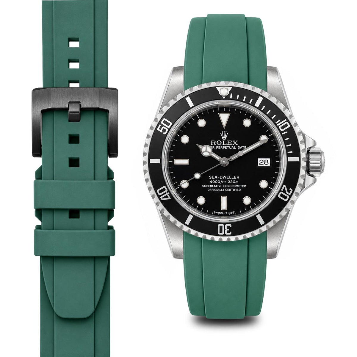 Gebogenes Kautschukarmband für Rolex Sea-Dweller mit Dornschließe