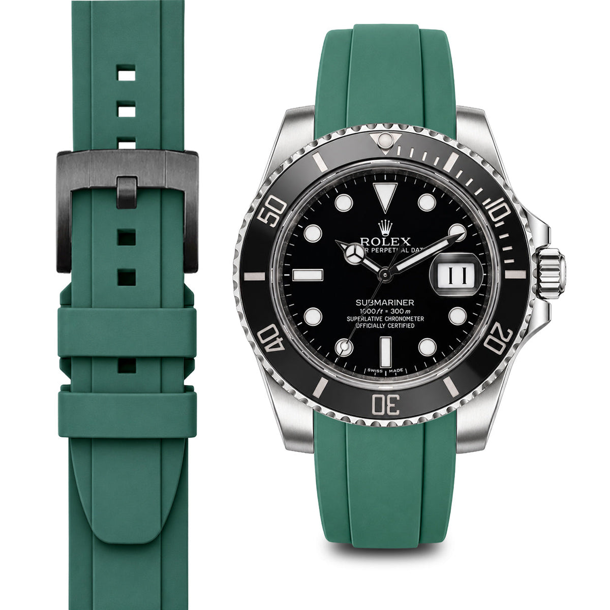 Gewölbtes Kautschukarmband für Rolex Submariner Keramik mit Dornschließe