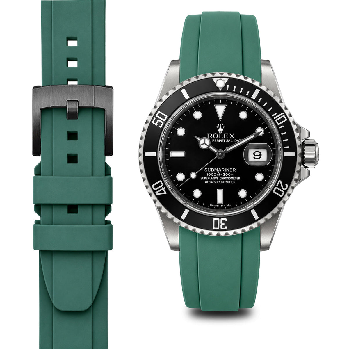 Gebogenes Kautschukarmband für Rolex Submariner mit Dornschließe