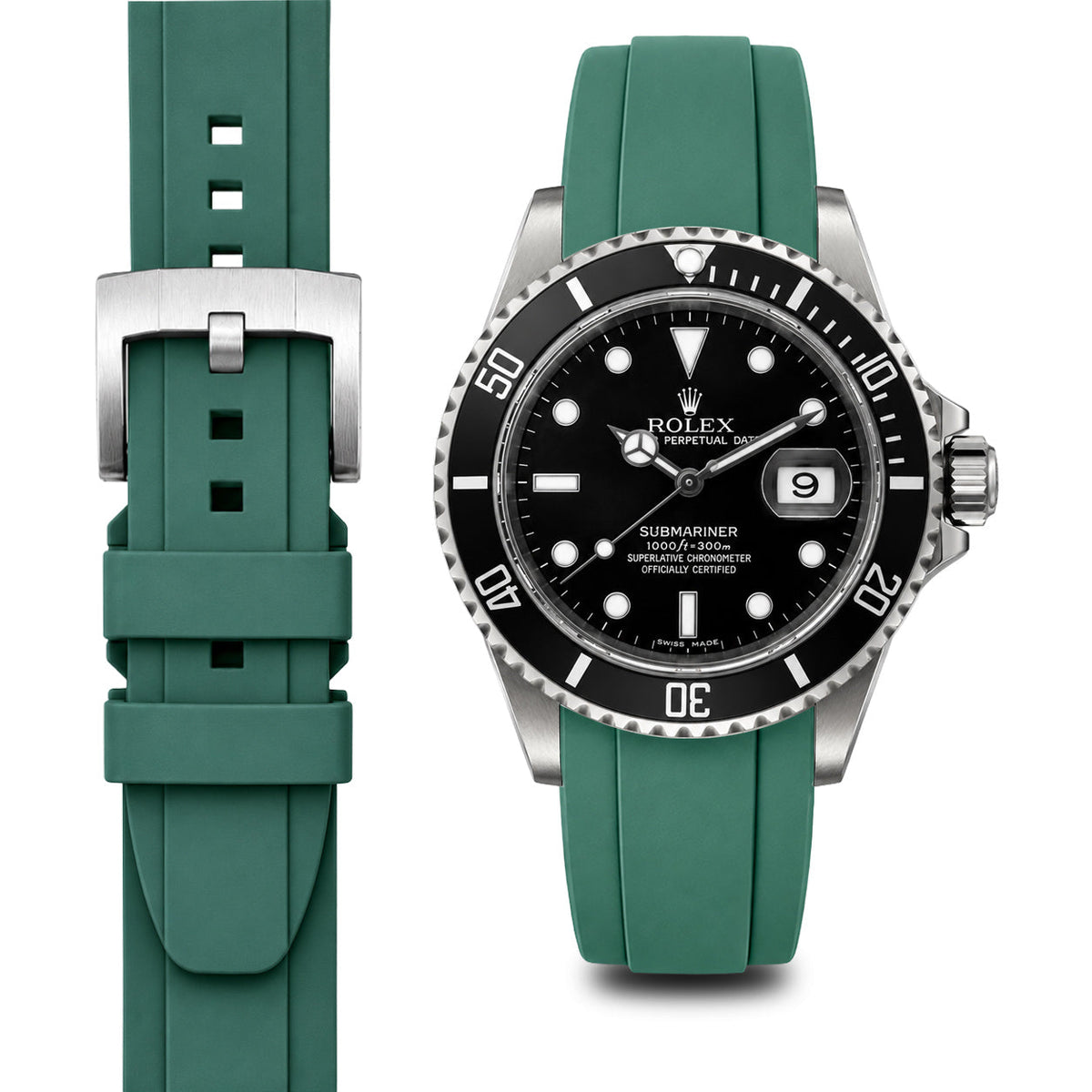 Gebogenes Kautschukarmband für Rolex Submariner mit Dornschließe