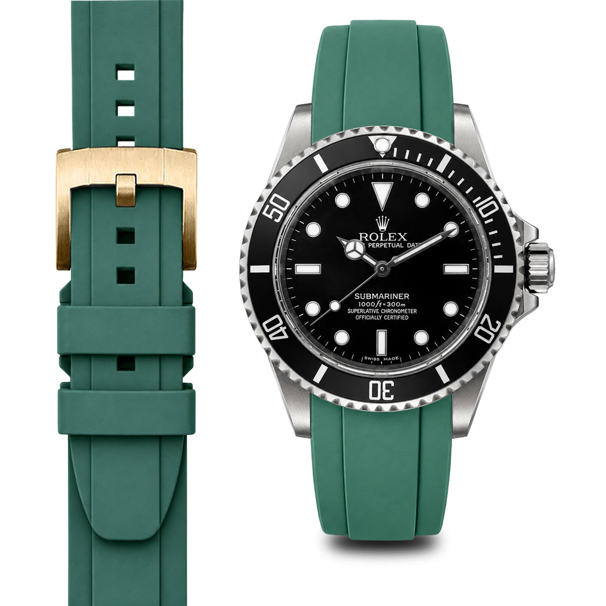 Gebogenes Kautschukarmband für Rolex Submariner No-Date mit Dornschließe