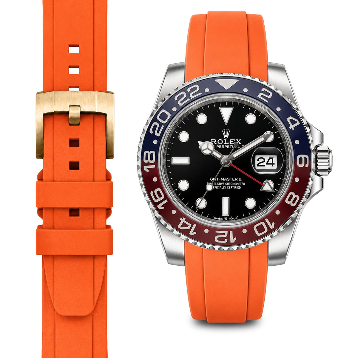 Gebogenes Kautschukarmband für Rolex GMT Ceramic Jubilee mit Dornschließe