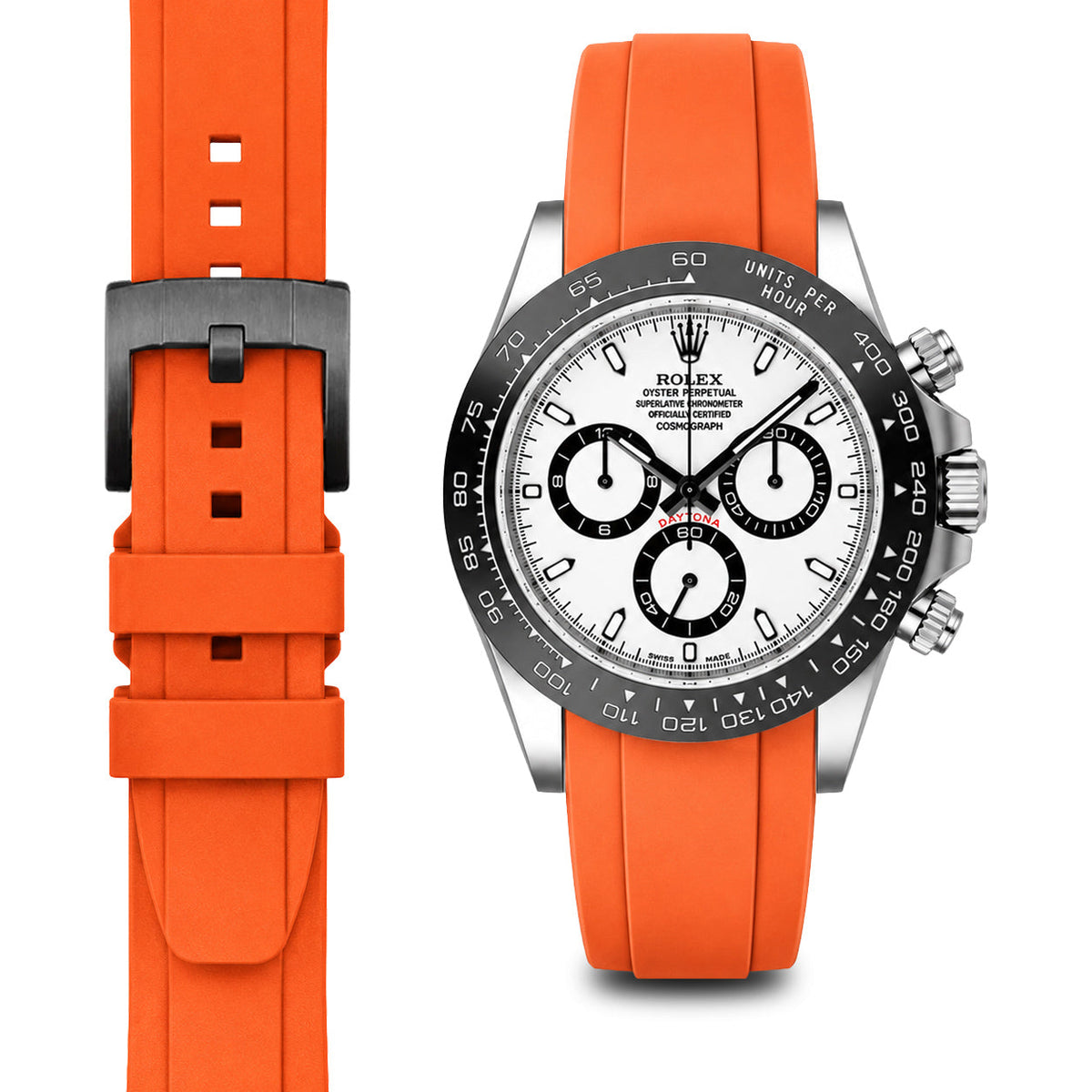 Gebogenes Kautschukarmband für Rolex Ceramic Daytona mit Dornschließe