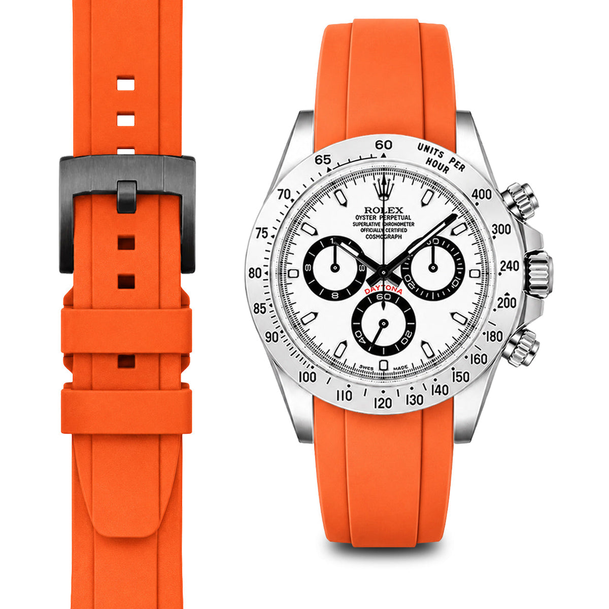 Gebogenes Kautschukarmband für Rolex Daytona mit Dornschließe