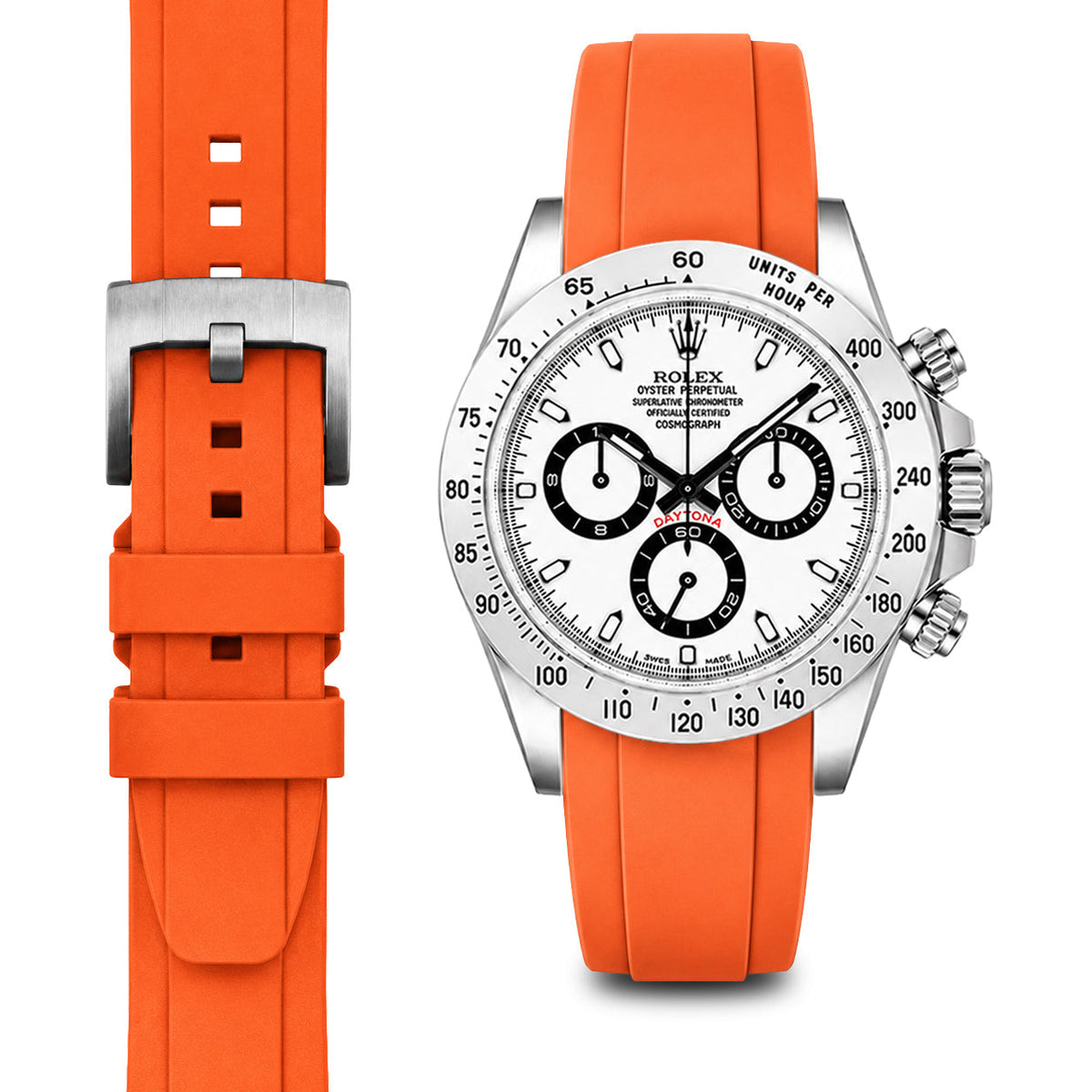 Gebogenes Kautschukarmband für Rolex Daytona mit Dornschließe