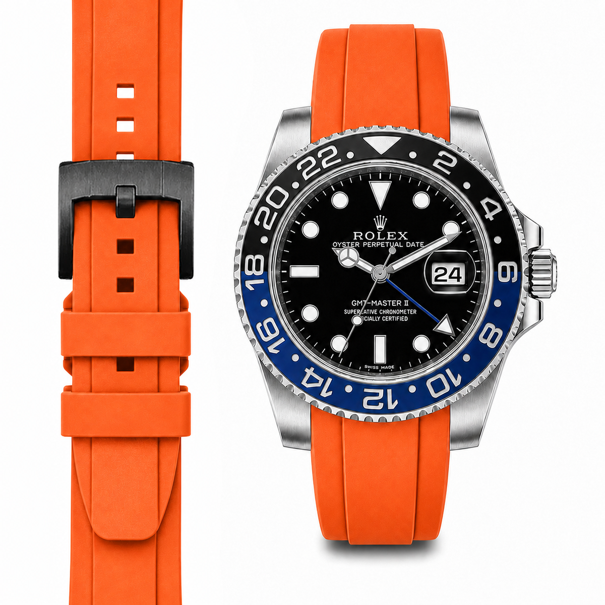 Gewölbtes Kautschukarmband für Rolex GMT Master II Keramik mit Dornschließe