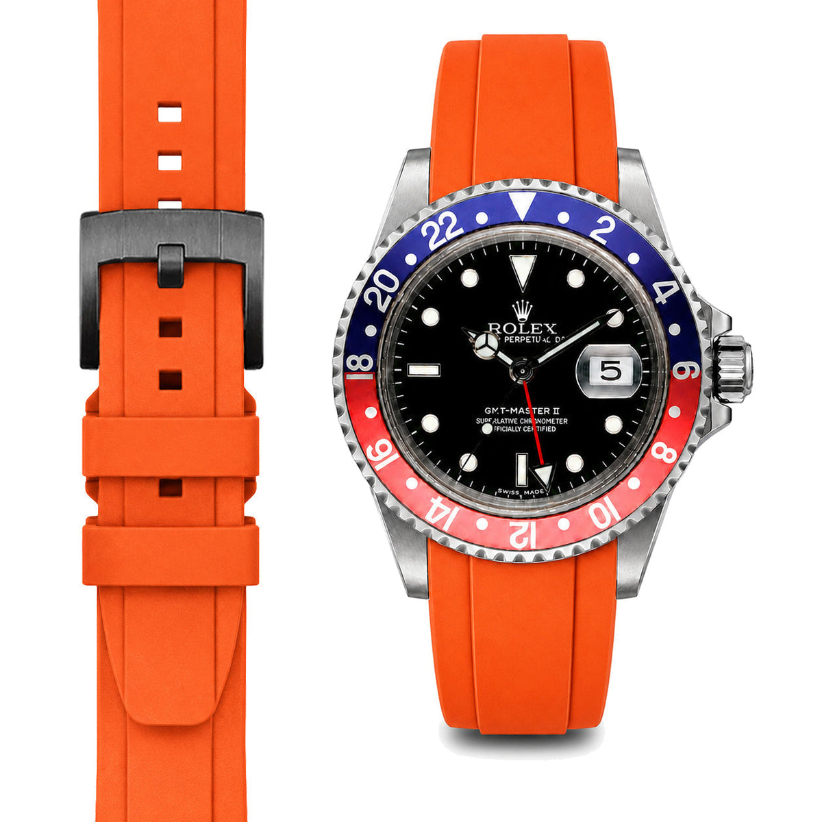 Gewölbtes Kautschukarmband für Rolex GMT Master I & II Dornschließe
