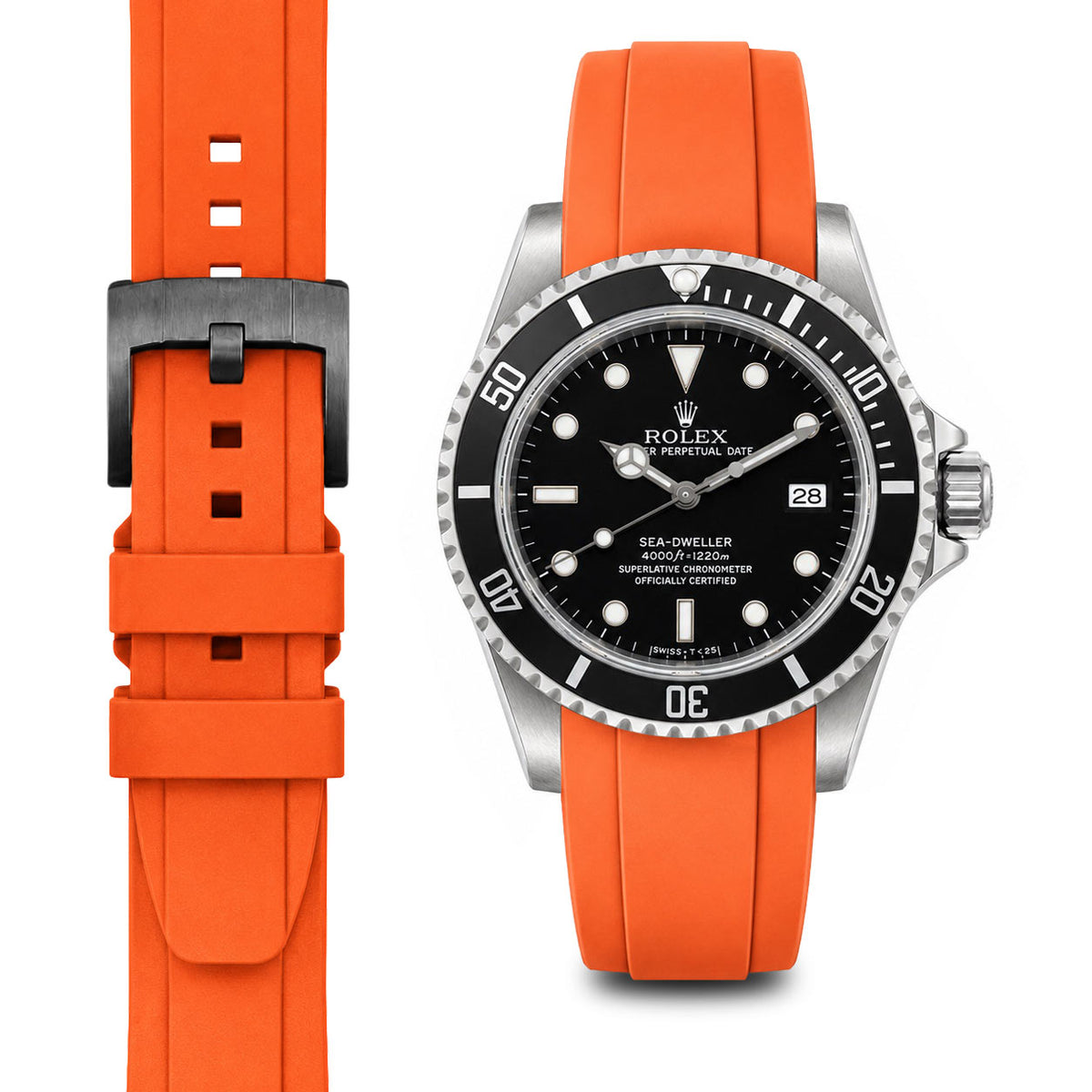 Gebogenes Kautschukarmband für Rolex Sea-Dweller mit Dornschließe