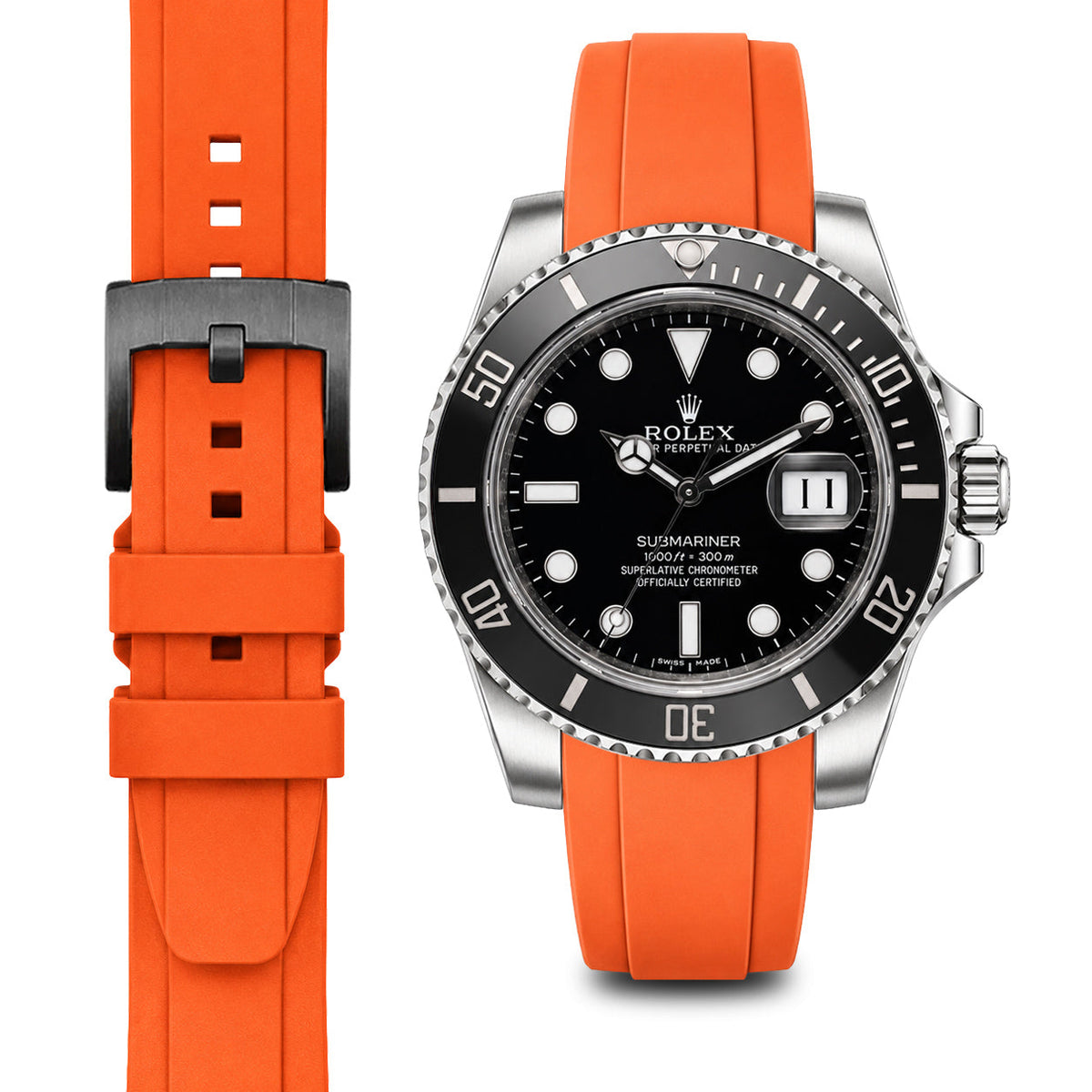 Gewölbtes Kautschukarmband für Rolex Submariner Keramik mit Dornschließe