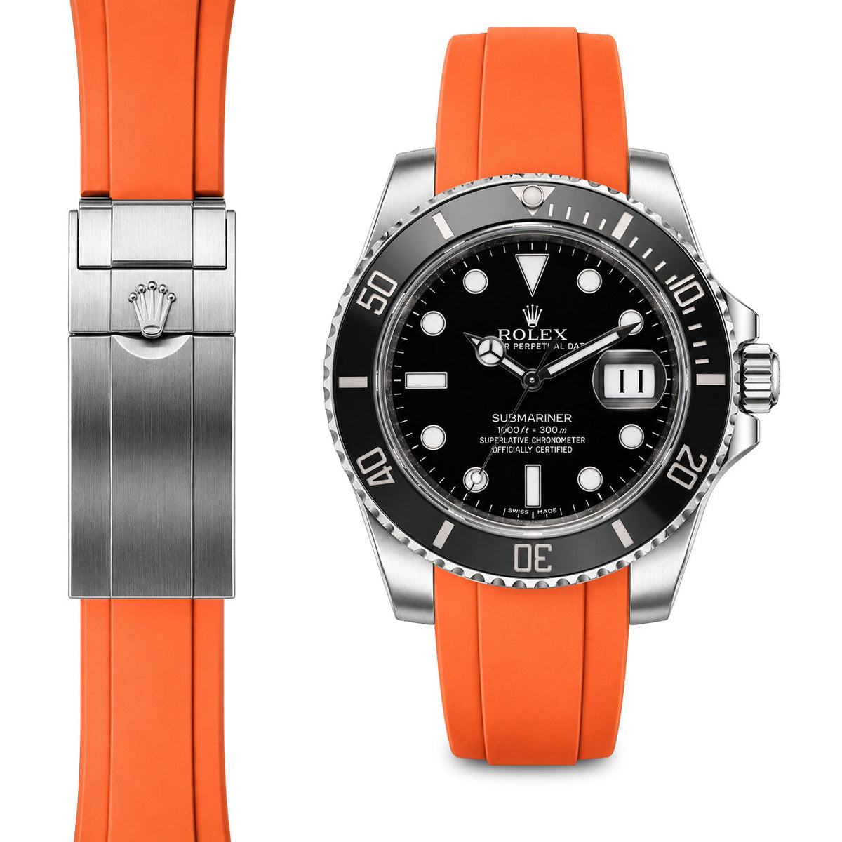 Gebogenes Kautschukarmband für Rolex Submariner Keramik-Faltschließe