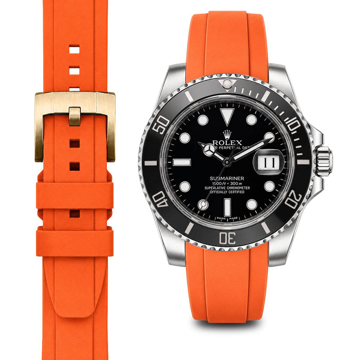 Gewölbtes Kautschukarmband für Rolex Submariner Keramik mit Dornschließe