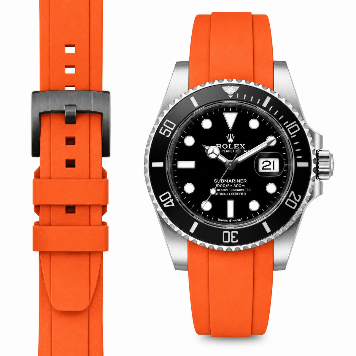 Kautschukarmband mit gebogenem Ende für Rolex Submariner 41mm mit Dornschließe (Modell 2020)