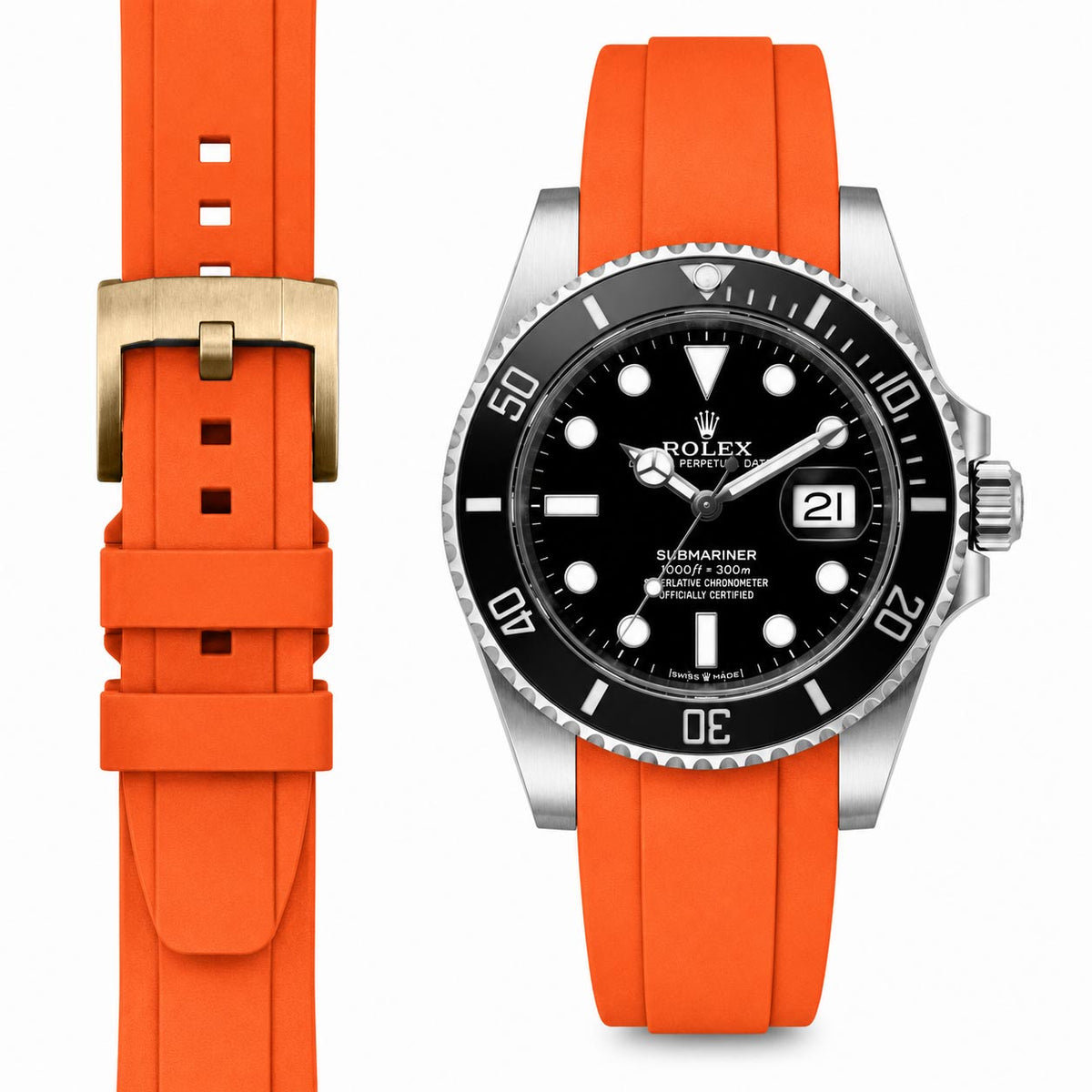 Kautschukarmband mit gebogenem Ende für Rolex Submariner 41mm mit Dornschließe (Modell 2020)