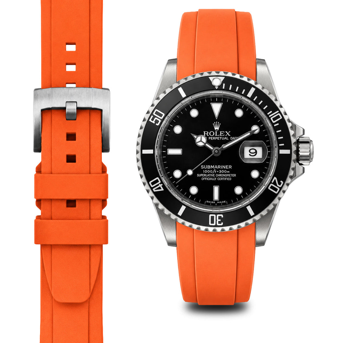 Gebogenes Kautschukarmband für Rolex Submariner mit Dornschließe