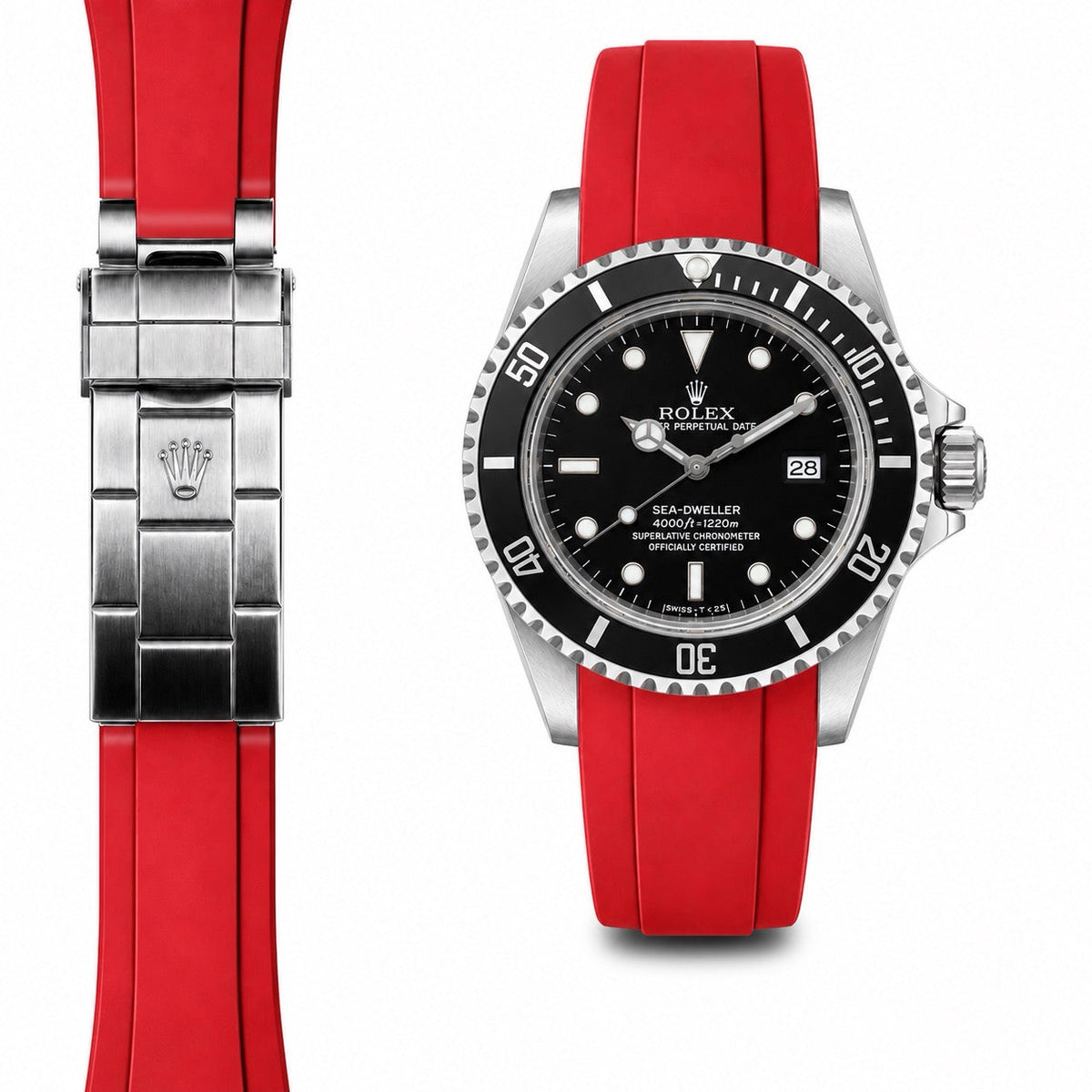 Gebogenes Endstück Kautschukarmband für Rolex Sea-Dweller Faltschließe