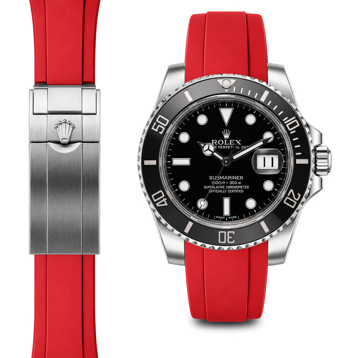 Gebogenes Kautschukarmband für Rolex Submariner Keramik-Faltschließe