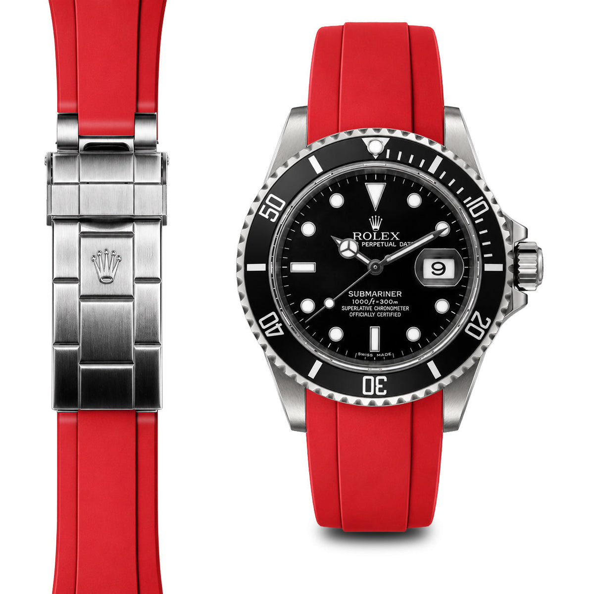 Gebogenes Kautschukarmband für Rolex Submariner Faltschließe