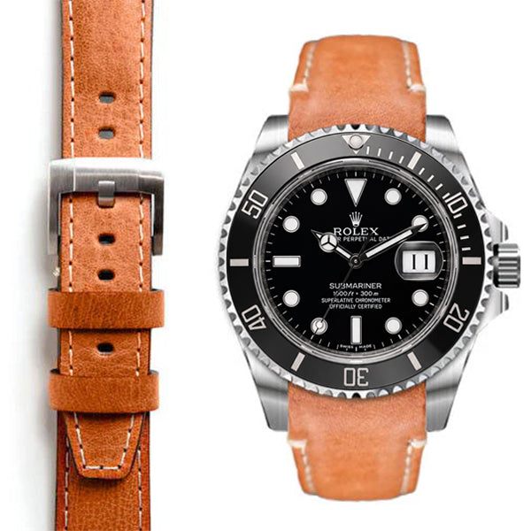 Armband aus Leder mit gebogenem Ende für Rolex Submariner Ceramic mit Dornschließe