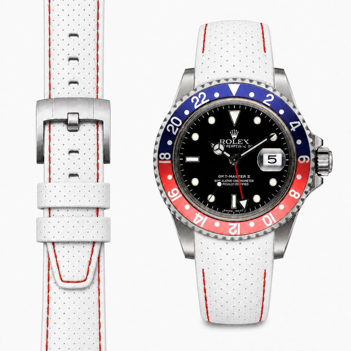 Gebogenes Racing-Lederarmband für Rolex GMT Master I & II mit Dornschließe