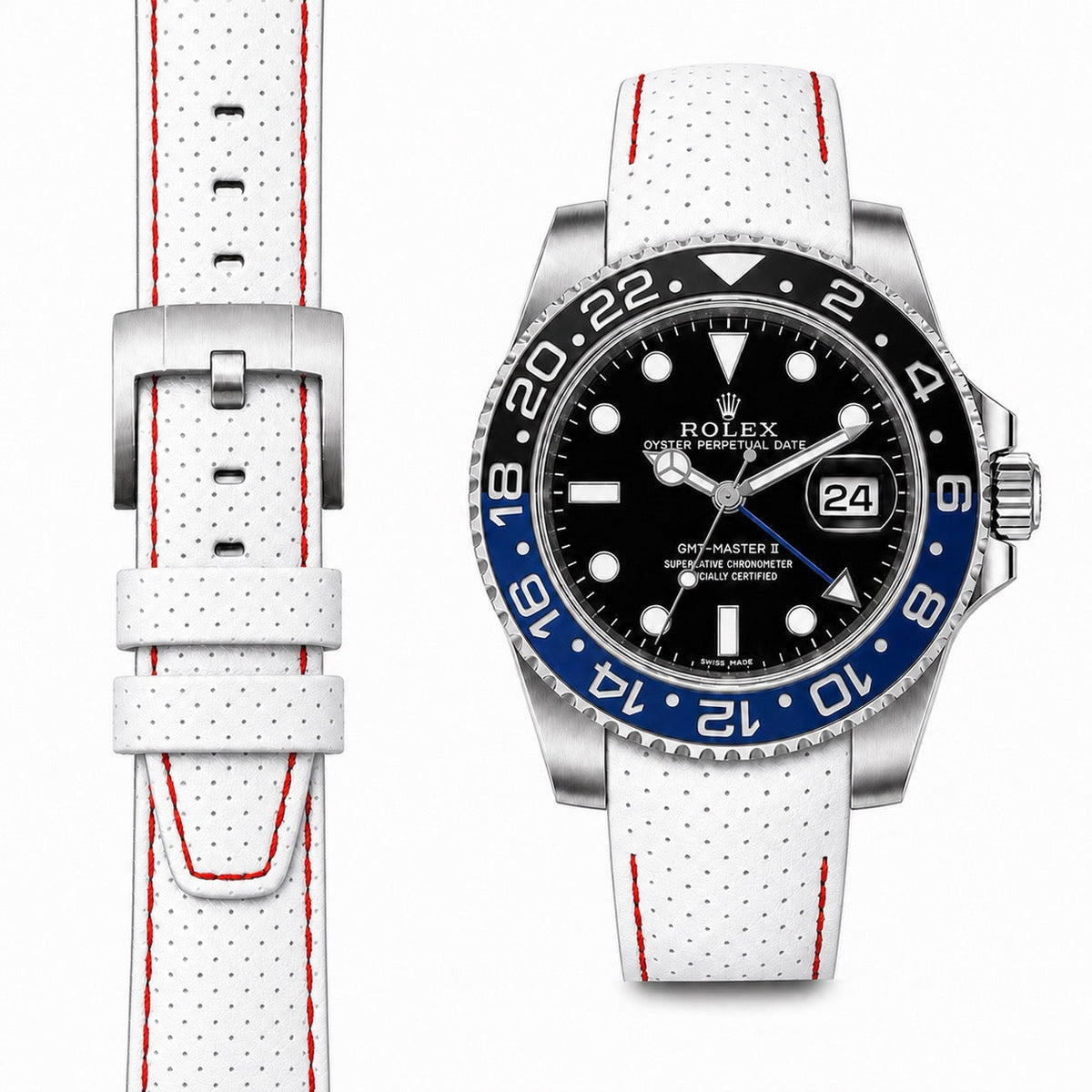 Gewölbtes Rennsport-Lederarmband für Rolex GMT Master II Keramik mit Dornschließe