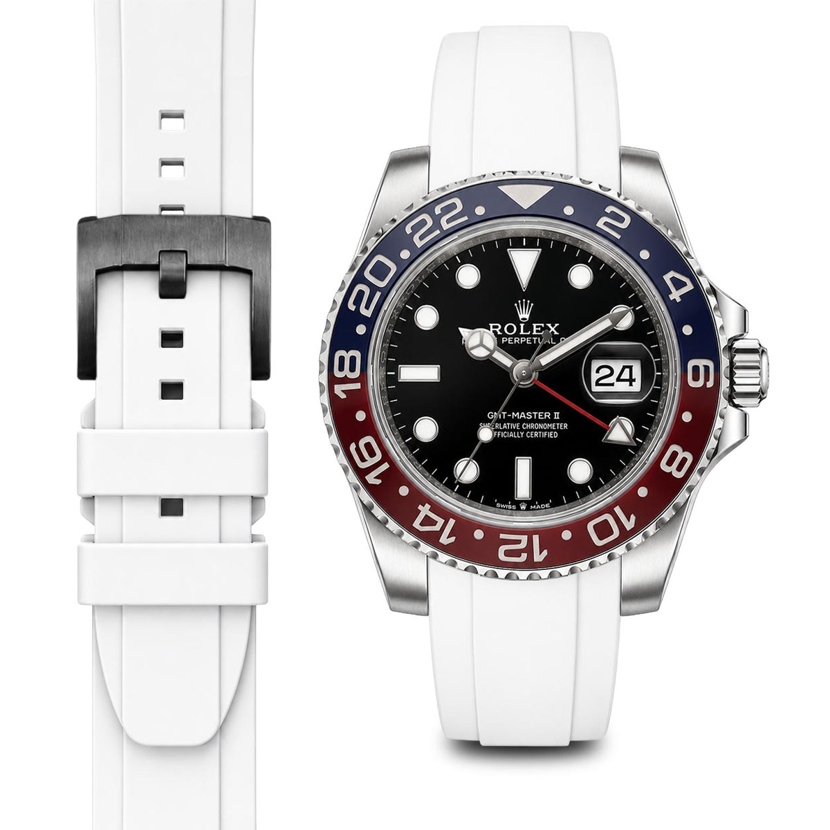 Gebogenes Kautschukarmband für Rolex GMT Ceramic Jubilee mit Dornschließe
