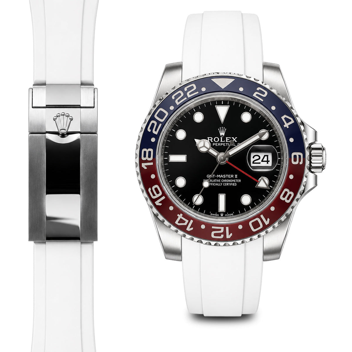 Kautschukarmband mit gebogenem Ende für Rolex GMT-Master II Keramik-Faltschließe (Modell von 2018-Heute)