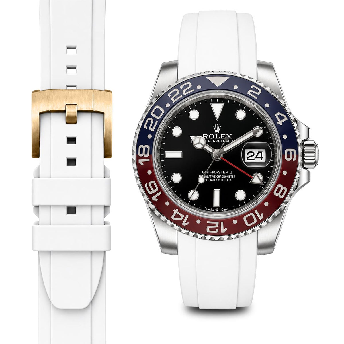 Gebogenes Kautschukarmband für Rolex GMT Ceramic Jubilee mit Dornschließe