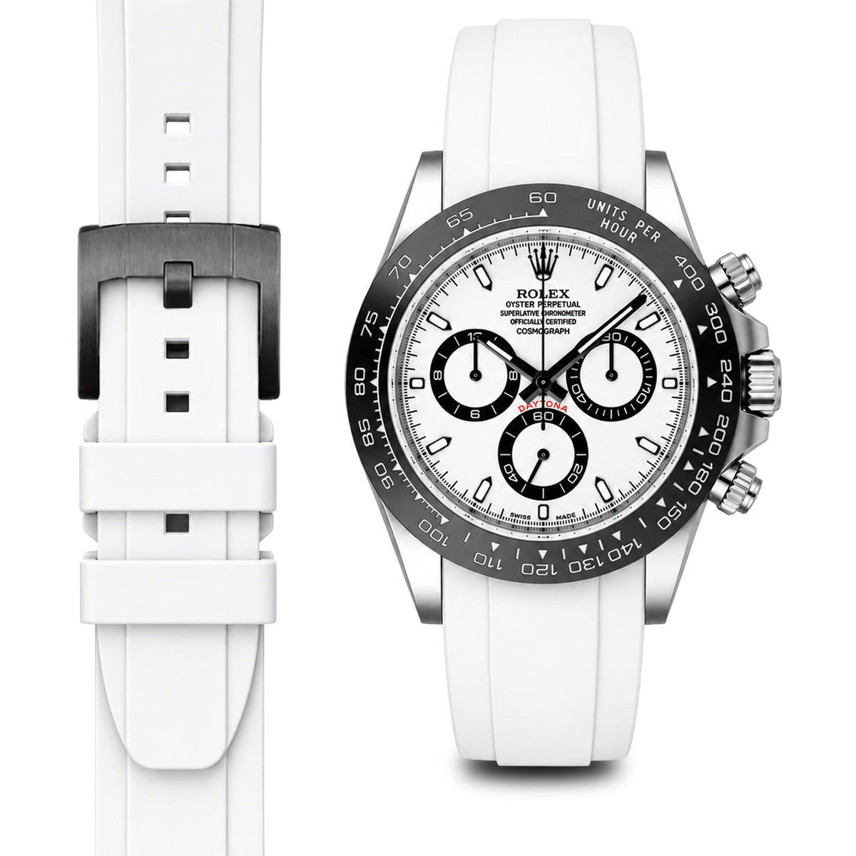 Gebogenes Kautschukarmband für Rolex Ceramic Daytona mit Dornschließe