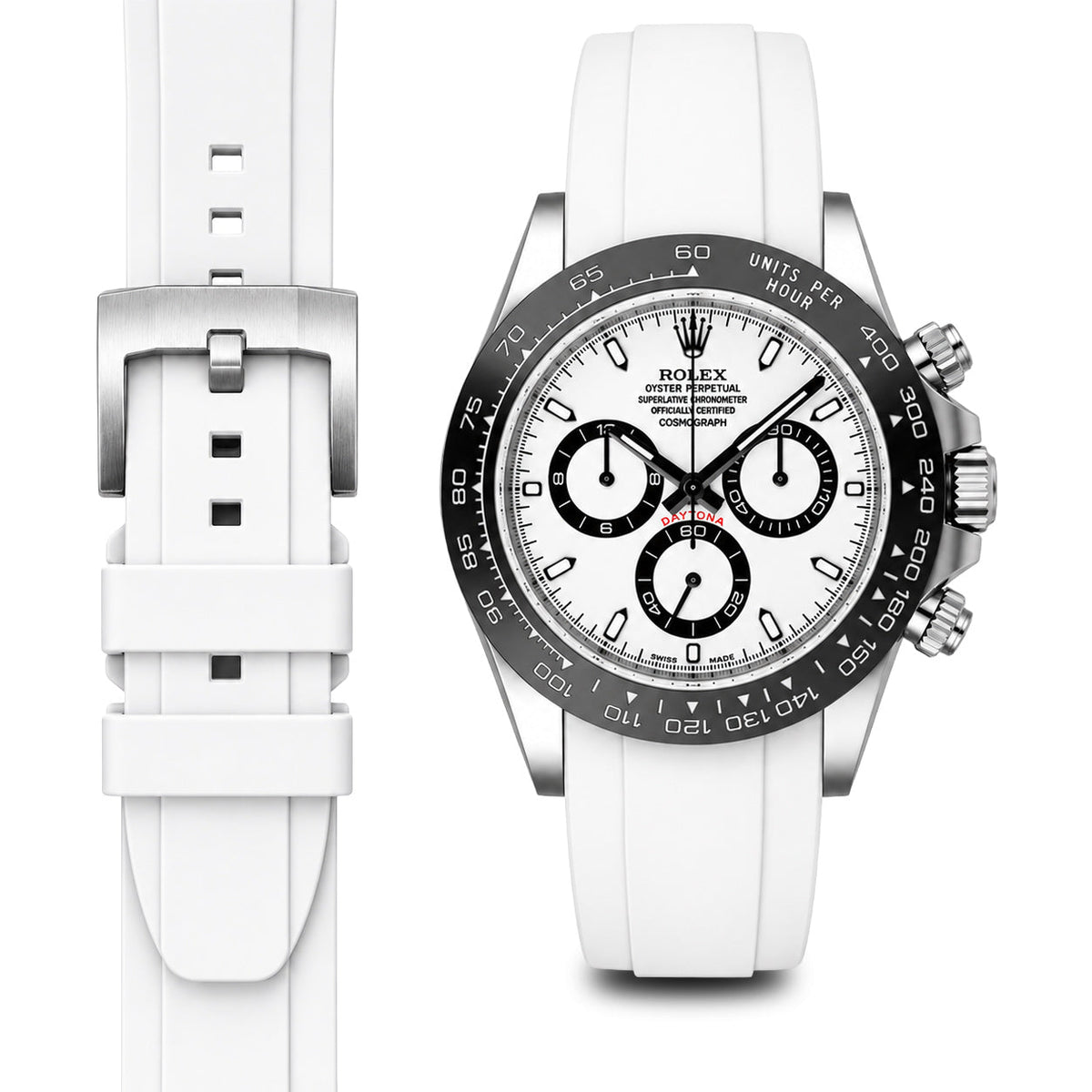 Gebogenes Kautschukarmband für Rolex Ceramic Daytona mit Dornschließe