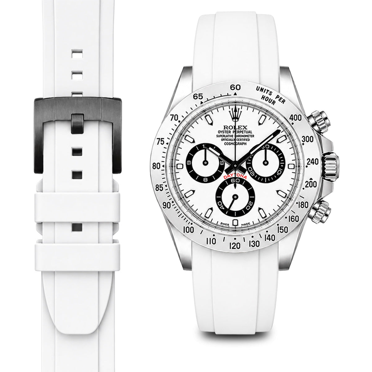 Gebogenes Kautschukarmband für Rolex Daytona mit Dornschließe
