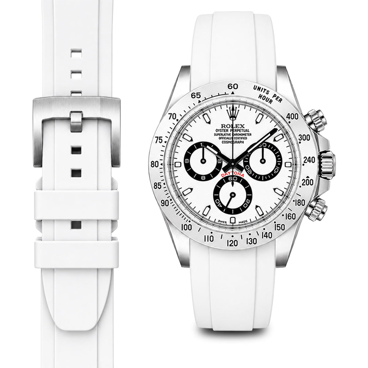 Gebogenes Kautschukarmband für Rolex Daytona mit Dornschließe