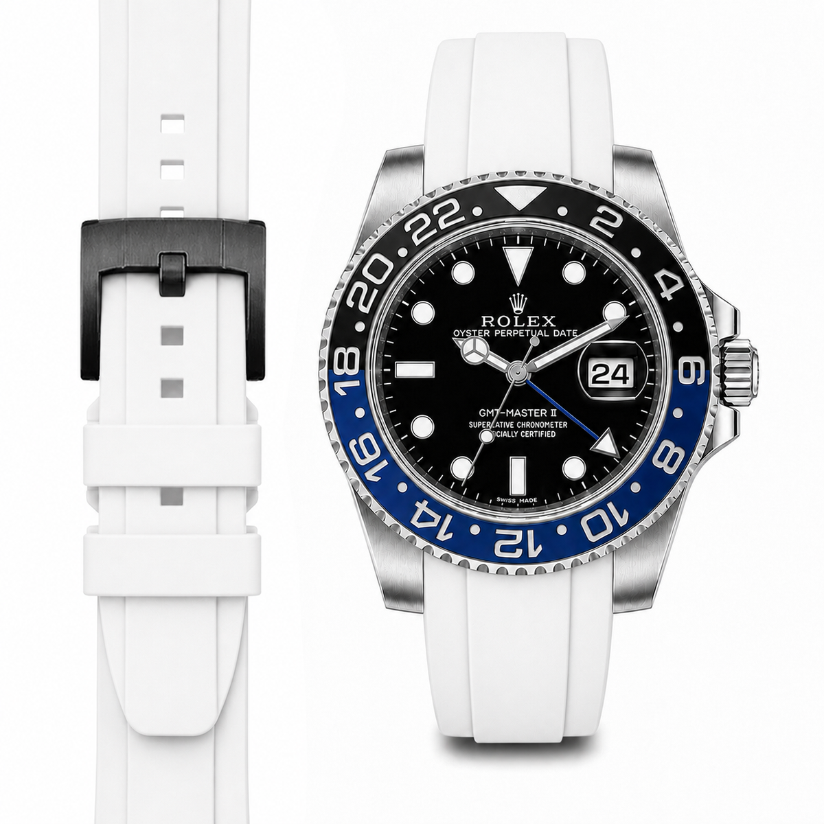 Gewölbtes Kautschukarmband für Rolex GMT Master II Keramik mit Dornschließe
