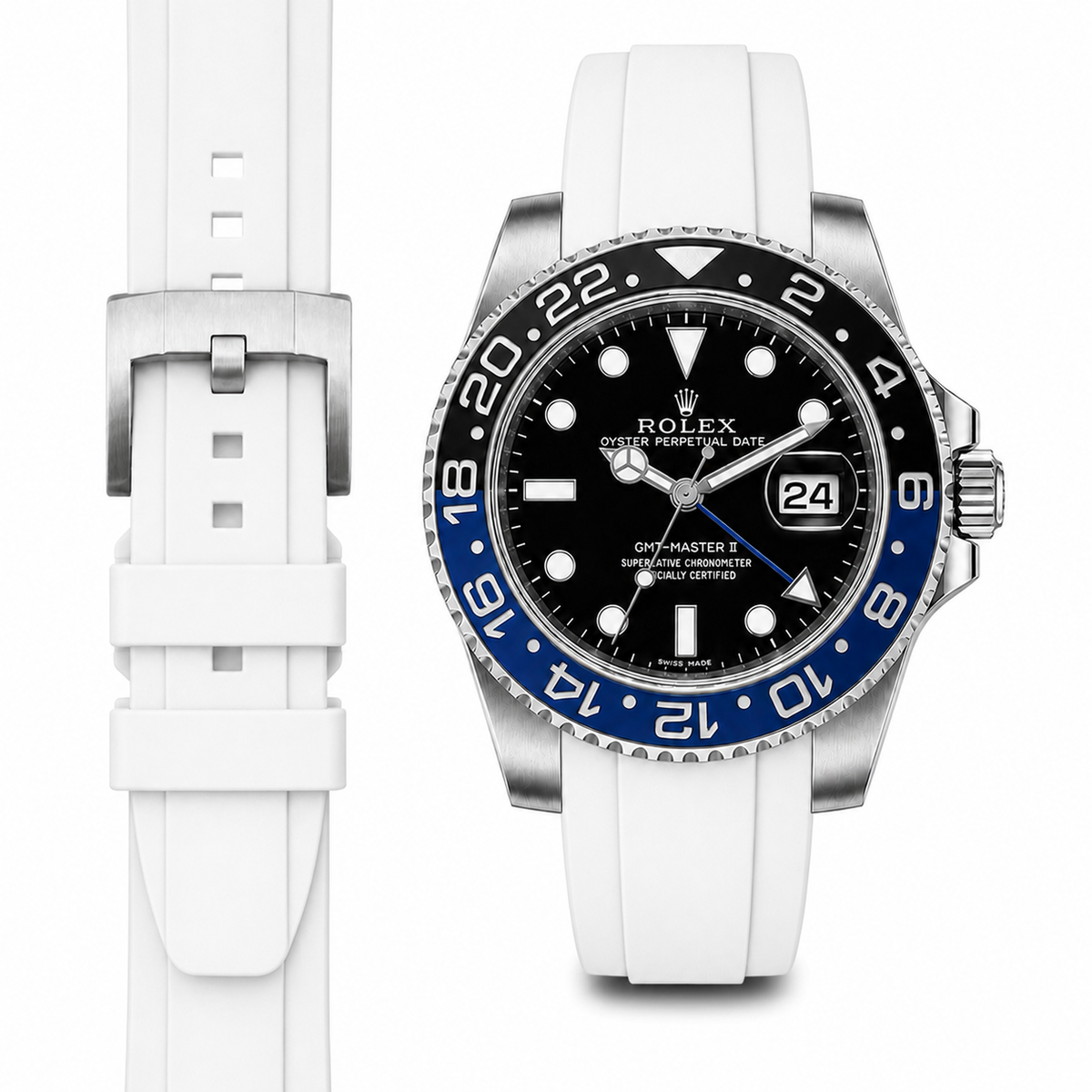 Gewölbtes Kautschukarmband für Rolex GMT Master II Keramik mit Dornschließe