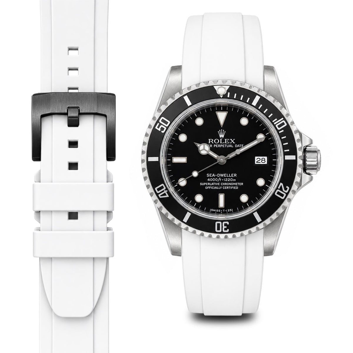 Gebogenes Kautschukarmband für Rolex Sea-Dweller mit Dornschließe