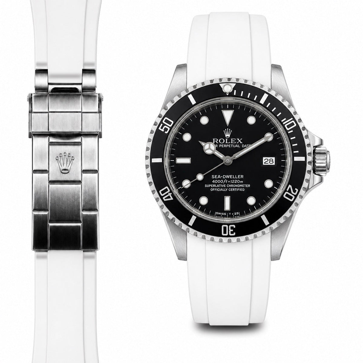 Gebogenes Endstück Kautschukarmband für Rolex Sea-Dweller Faltschließe