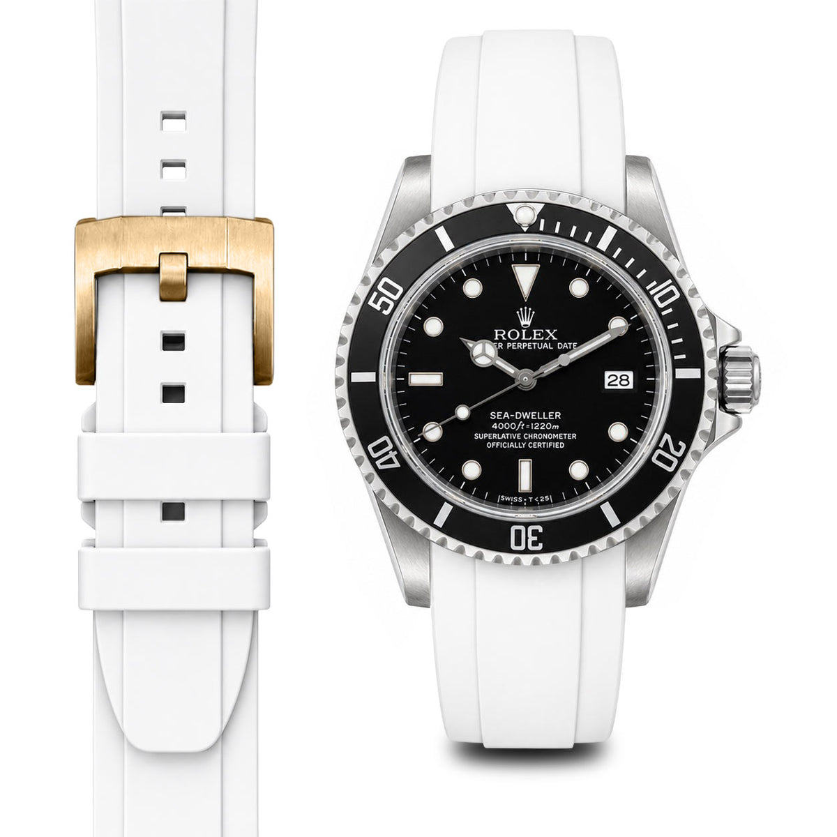 Gebogenes Kautschukarmband für Rolex Sea-Dweller mit Dornschließe
