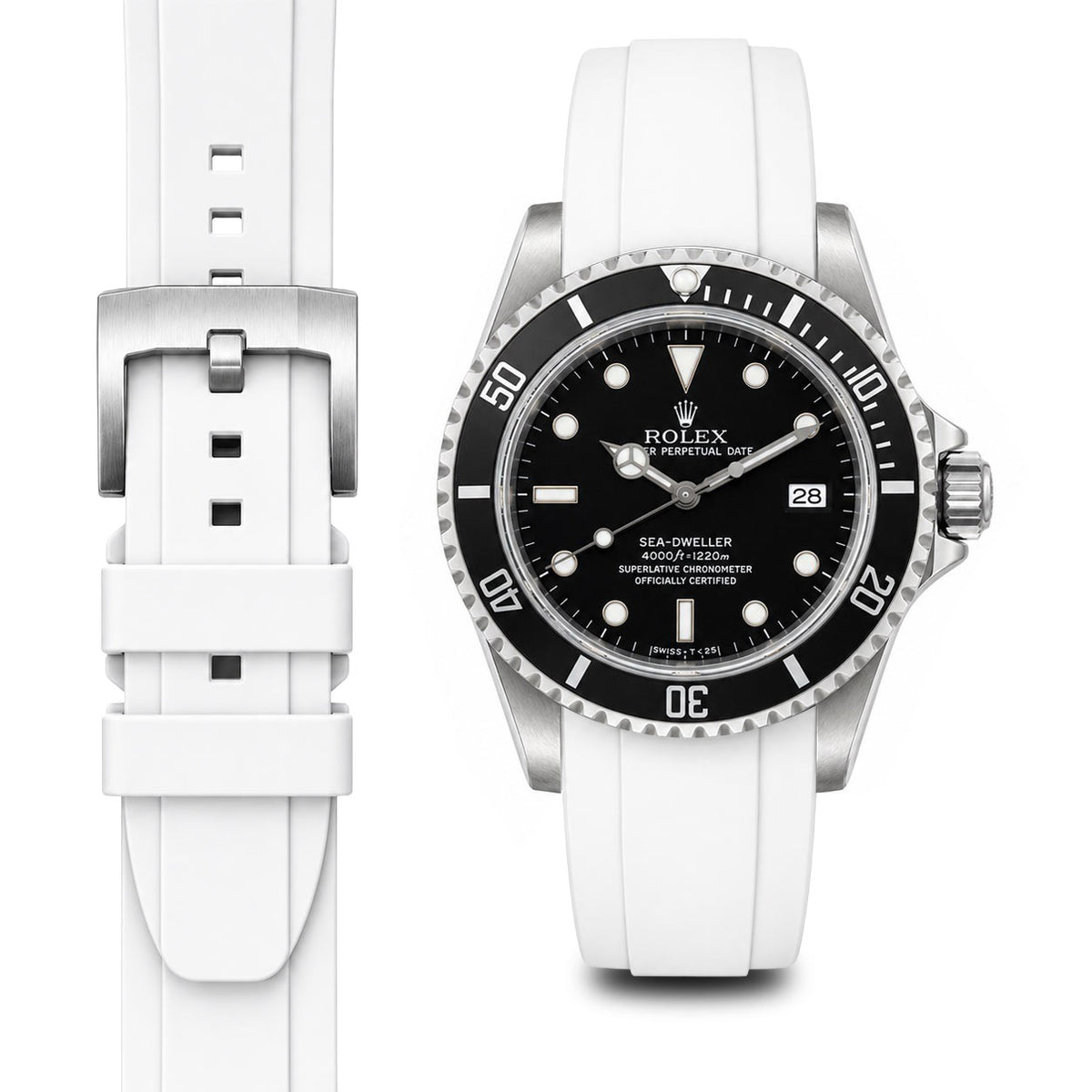 Gebogenes Kautschukarmband für Rolex Sea-Dweller mit Dornschließe