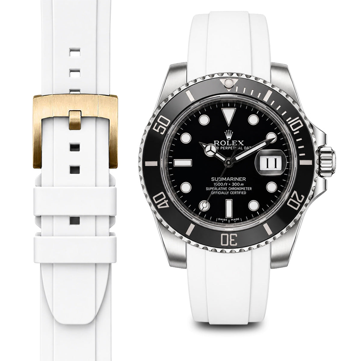 Gewölbtes Kautschukarmband für Rolex Submariner Keramik mit Dornschließe