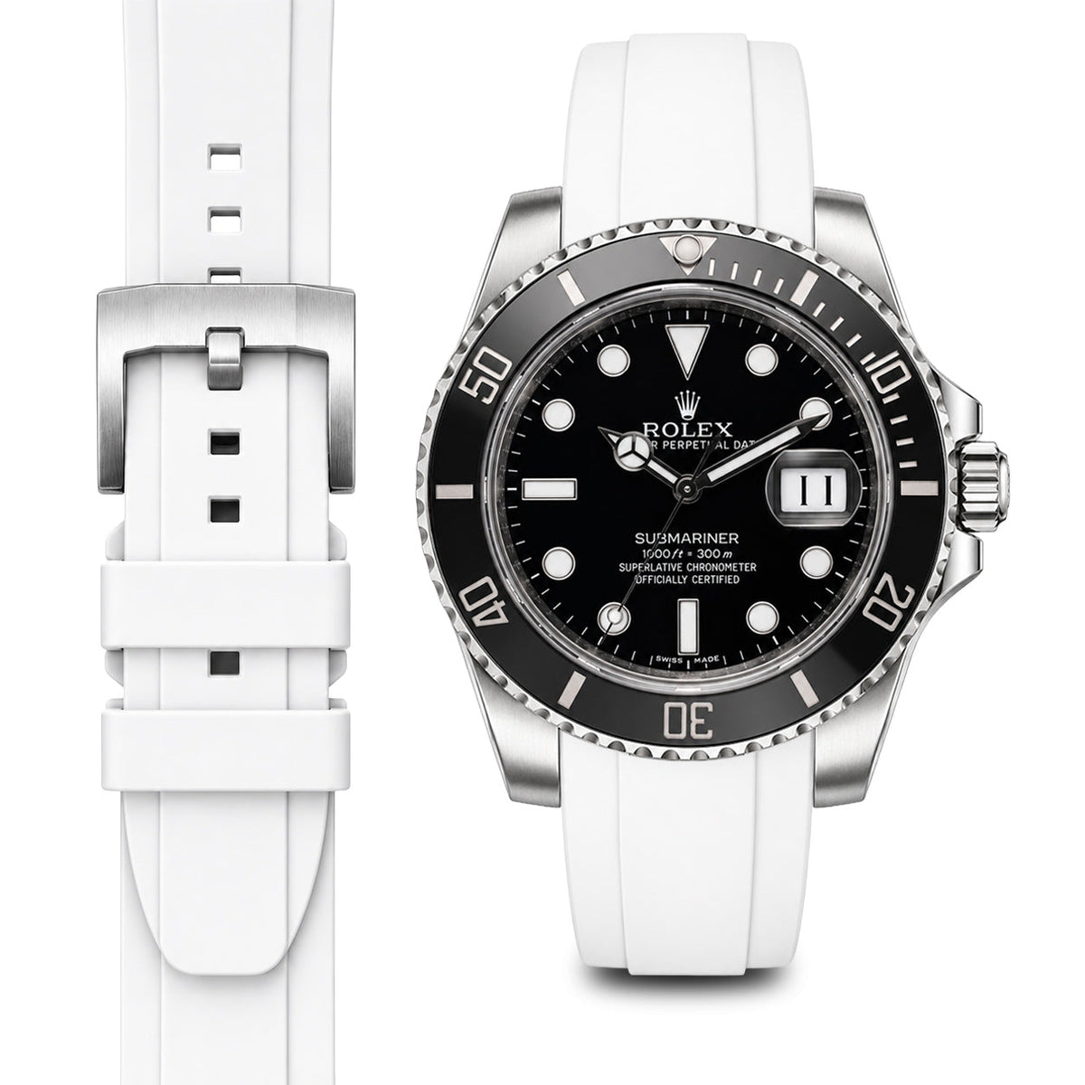 Gewölbtes Kautschukarmband für Rolex Submariner Keramik mit Dornschließe