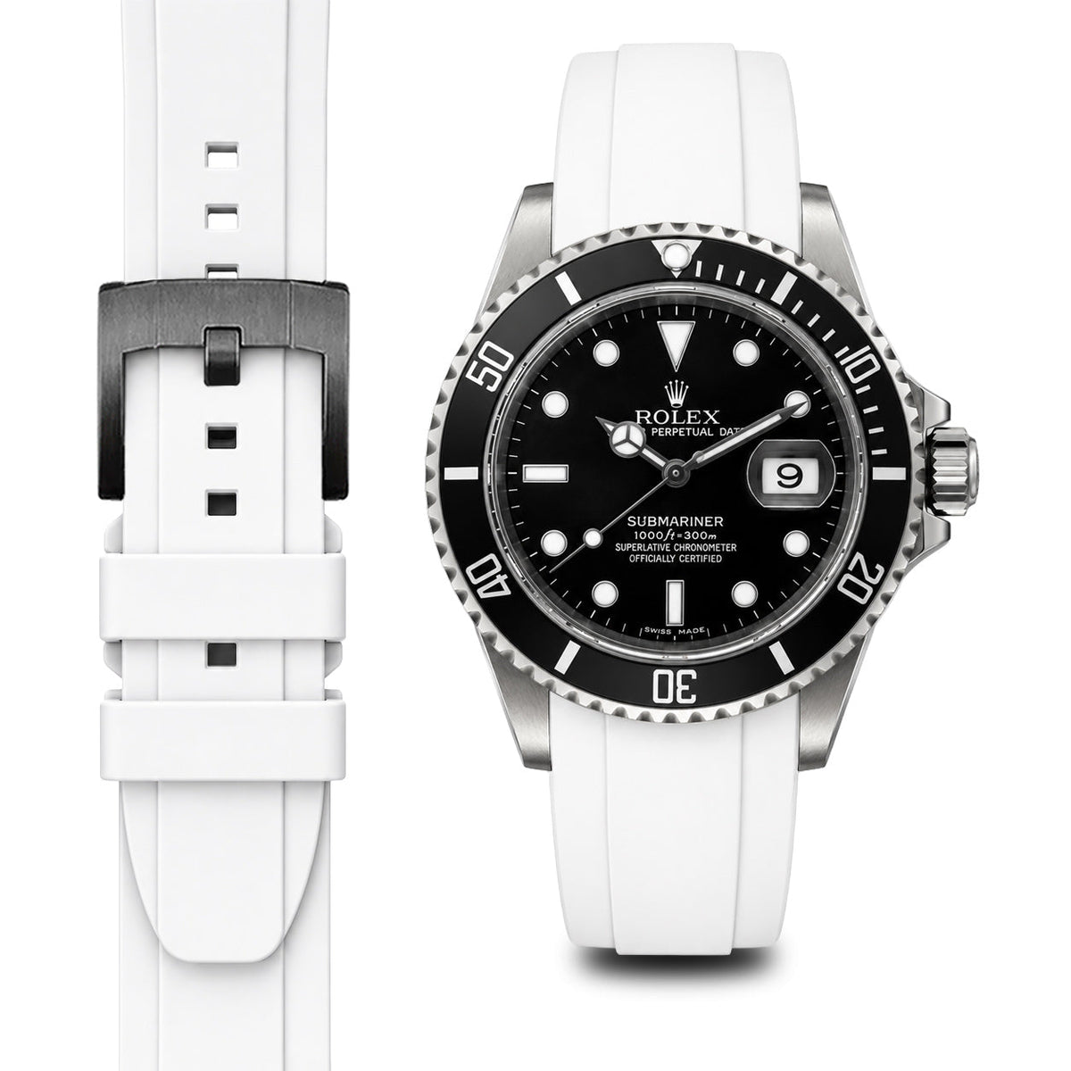 Gebogenes Kautschukarmband für Rolex Submariner mit Dornschließe