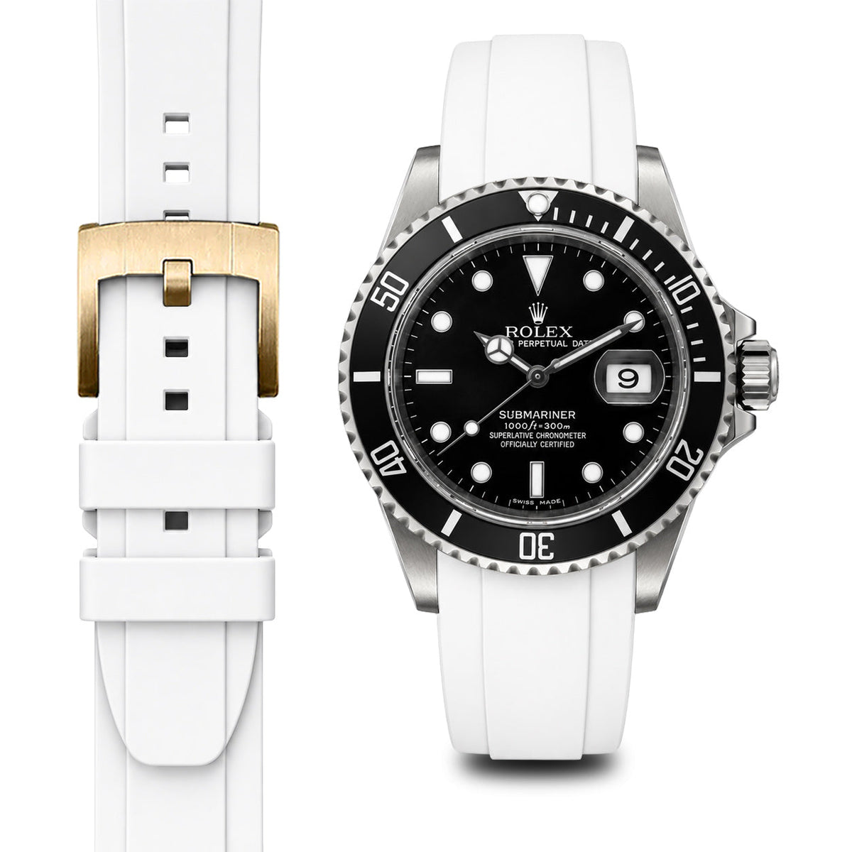 Gebogenes Kautschukarmband für Rolex Submariner mit Dornschließe