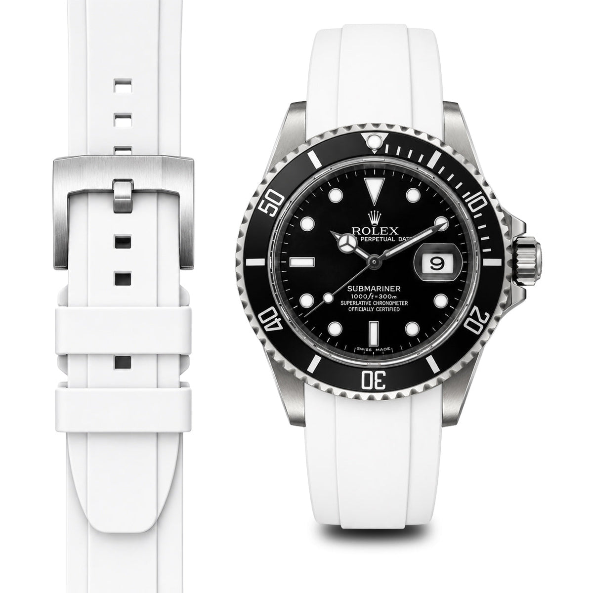 Gebogenes Kautschukarmband für Rolex Submariner mit Dornschließe